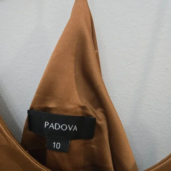 ✨ Padova Bronze Satin Ruffle-Hem Slip Dress – Elegant Midi Style - Picture 5 of 8